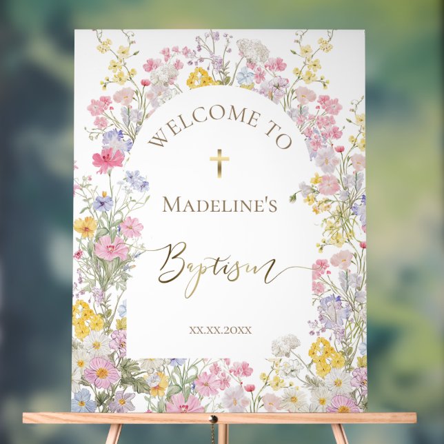Señal Acrílica Bautismo acuarela flores de prado (Neutral )