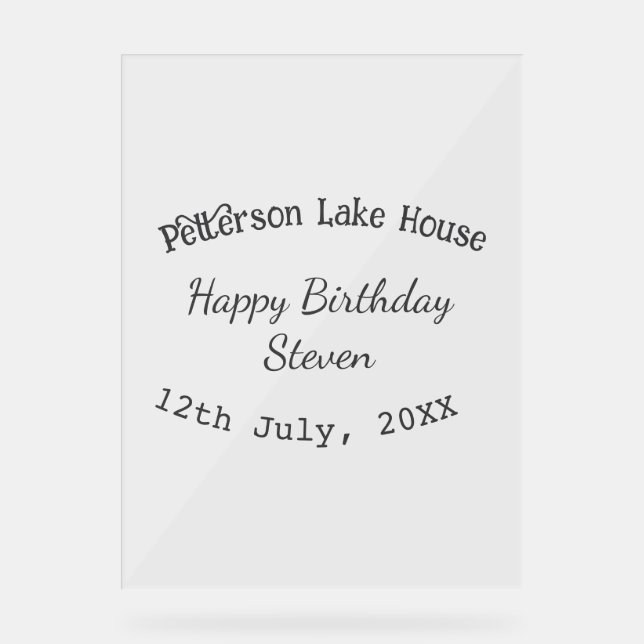 Señal Acrílica Beach Lake house feliz cumpleaños añadir fecha año (Anverso)