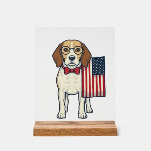 Señal Acrílica Beagle Patriótico con Bandera Arte Vectorial Vinta