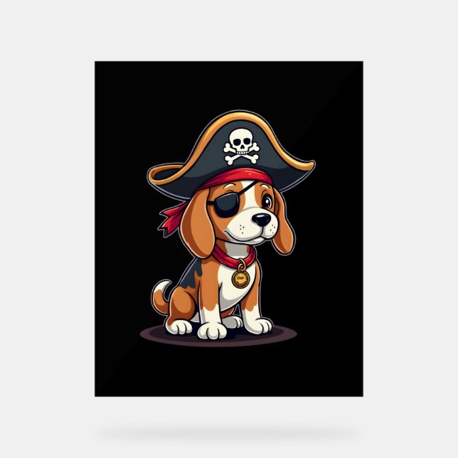 Señal Acrílica Beagle Pirate Costume Jolly Roger Bandera Cruz de  (Anverso)