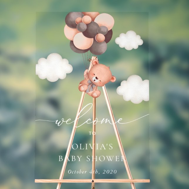 Señal Acrílica Bear de peluche, globos marrones, bienvenida a Bab (Neutral )