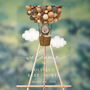 Señal Acrílica Bear de peluche, globos marrones, bienvenida a Bab