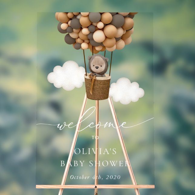 Señal Acrílica Bear de peluche, globos marrones, bienvenida a Bab (Neutral )