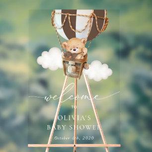 Señal Acrílica Bear, globo de aire caliente marrón, bienvenida Ba