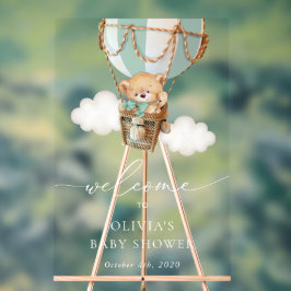 Señal Acrílica Bear, globo de aire caliente verde, bienvenida Bab