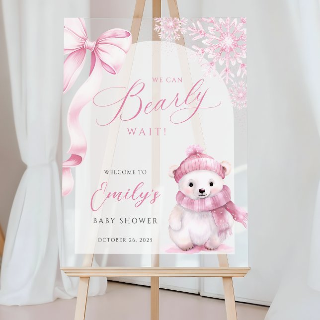 Señal Acrílica Beary Pink Winter Baby Shower Acrylic Welcome Sign (Subido por el creador)