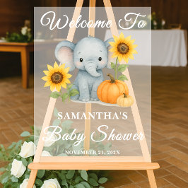 Señal Acrílica Bebé Elephant Fall Bienvenida Baby Shower Frosted
