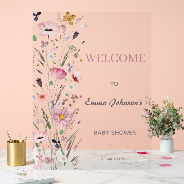 Señal Acrílica Bebé en el florecimiento silvestre Baby Shower (Boda)