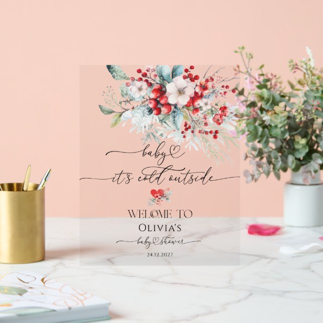 Señal Acrílica Bebé, hace frío fuera de la floral bienvenida a Ba (Boda)
