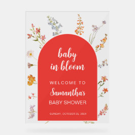 Señal Acrílica Bebé rojo en flor Chica de sangre Bienvenida a flo