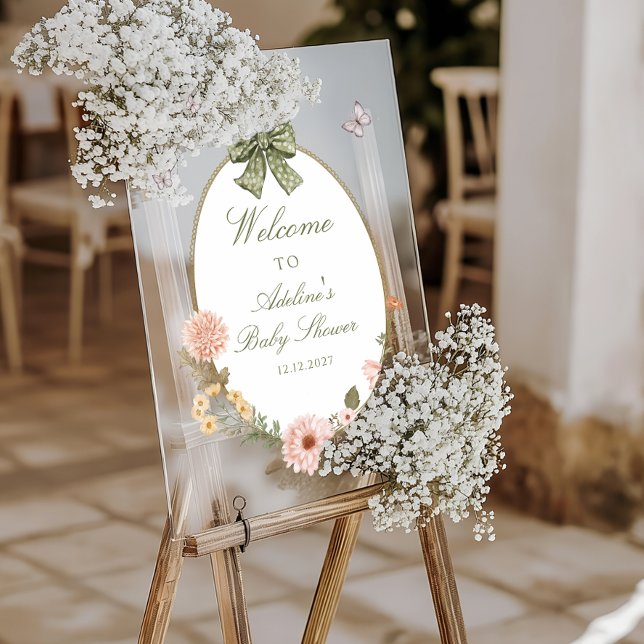 Señal Acrílica Bebé rosado floral en Baby Shower (Subido por el creador)
