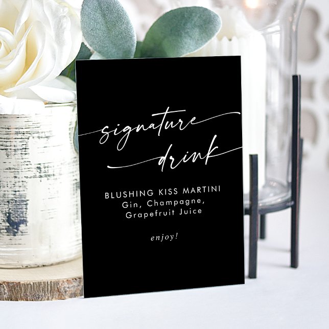 Señal Acrílica Bebida de firma de Boda negro de Moda Boho (Boho Chic Black Wedding Signature Drink Acrylic Sign)