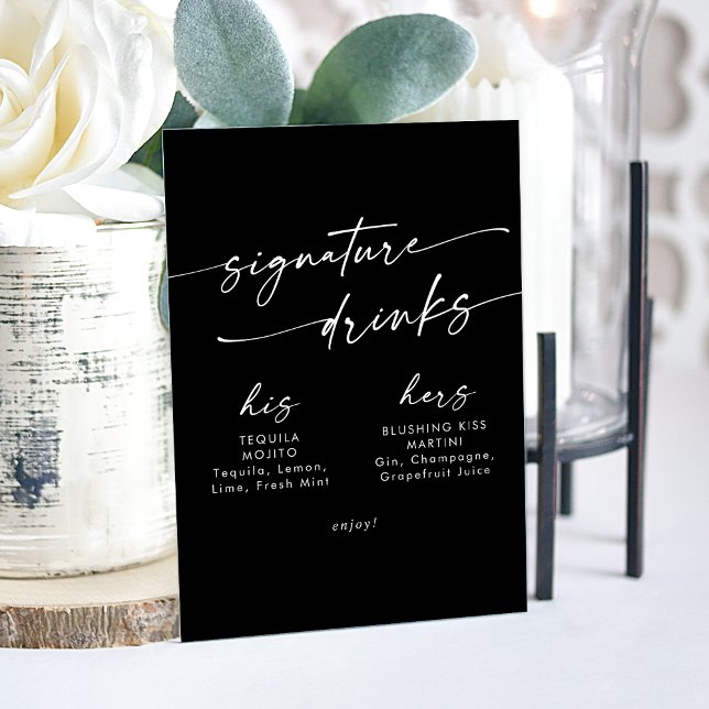 Señal Acrílica Bebidas con Boda negro de Moda Boho (Boho Chic Black Wedding Signature Drinks Acrylic Sign)
