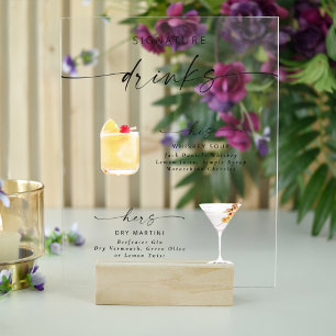Señal Acrílica Bebidas con firma de guiones elegantes y modernos