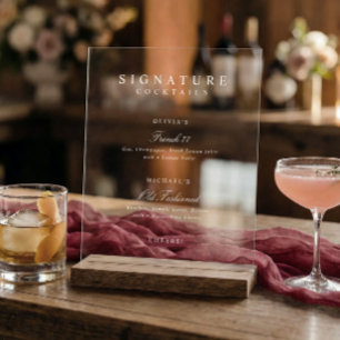 Señal Acrílica Bebidas Destacadas Bar de Boda Blanco Elegante Sen