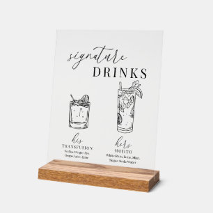 Señal Acrílica Bebidas elegantes de diseño blanco y negro