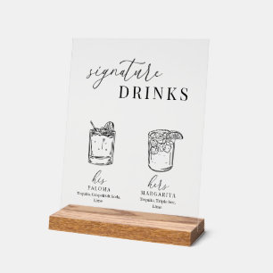 Señal Acrílica Bebidas elegantes de diseño blanco y negro