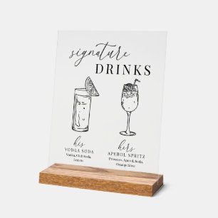 Señal Acrílica Bebidas elegantes de diseño blanco y negro