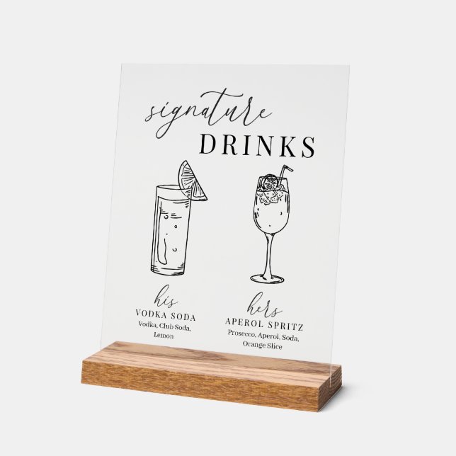 Señal Acrílica Bebidas elegantes de diseño blanco y negro (Ángulo)