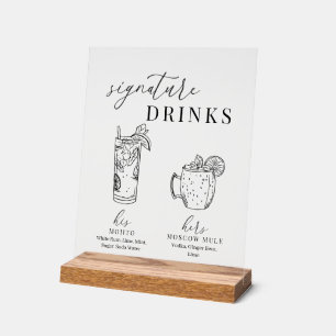 Señal Acrílica Bebidas elegantes de diseño blanco y negro