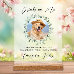 Señal Acrílica Bebidas En Me Dog Bar abierto Boda de foto Mascota
