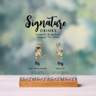 Señal Acrílica Bebidas Signature de Boda de la Novia y el Novio D