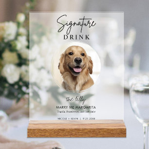 Señal Acrílica Bebidas Signature de Boda de Perro Cóctel Bar