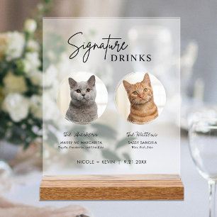 Señal Acrílica Bebidas Signature para Boda de Gatos Bar de Cóctel