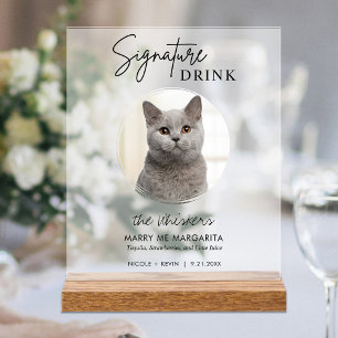 Señal Acrílica Bebidas Signature para Boda de Gatos Bar de Cóctel