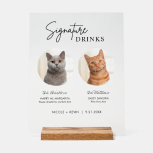 Señal Acrílica Bebidas Signature para Bodas de Gatos Bar de Cócte