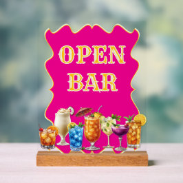 Señal Acrílica Bebidas tropicales Bar abierto Rótulo acrílico opa