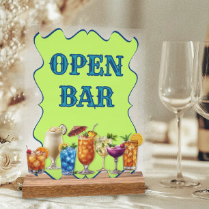 Señal Acrílica Bebidas tropicales Bar abierto Rótulo acrílico opa