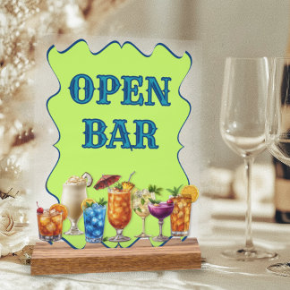 Señal Acrílica Bebidas tropicales Bar abierto Rótulo acrílico opa
