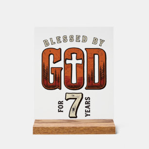 Señal Acrílica Bendecido Por Dios 7 Años Camiseta Cristiana Vinta
