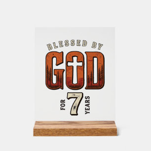 Señal Acrílica Bendecido Por Dios 7 Años Camiseta Cristiana Vinta