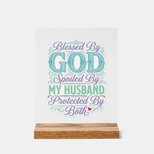 Señal Acrílica Bendecido Por Dios Mimado Por Mi Esposo Diseño De 
