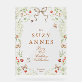 Señal Acrílica Berry First Birthday Party Welcome