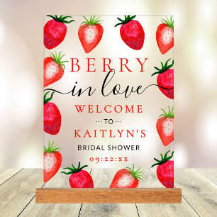 Señal Acrílica Berry In Love Strawberry Bridal Shower