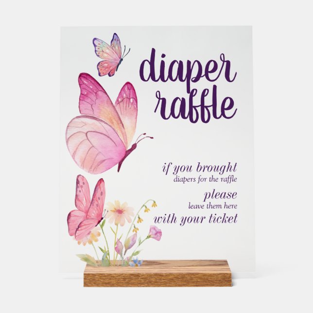 Señal Acrílica Besos de mariposa Deseos del Bebé | Diaper Raffle  (Anverso)