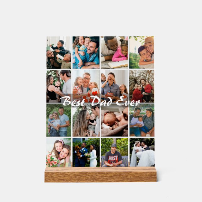Señal Acrílica Best Dad Ever 16 Photo Collage Personalized Father (Anverso)