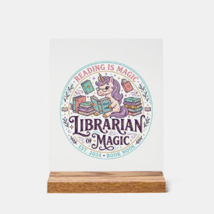 Señal Acrílica Bibliotecario Unicornio de Magia Gráfico de Produc