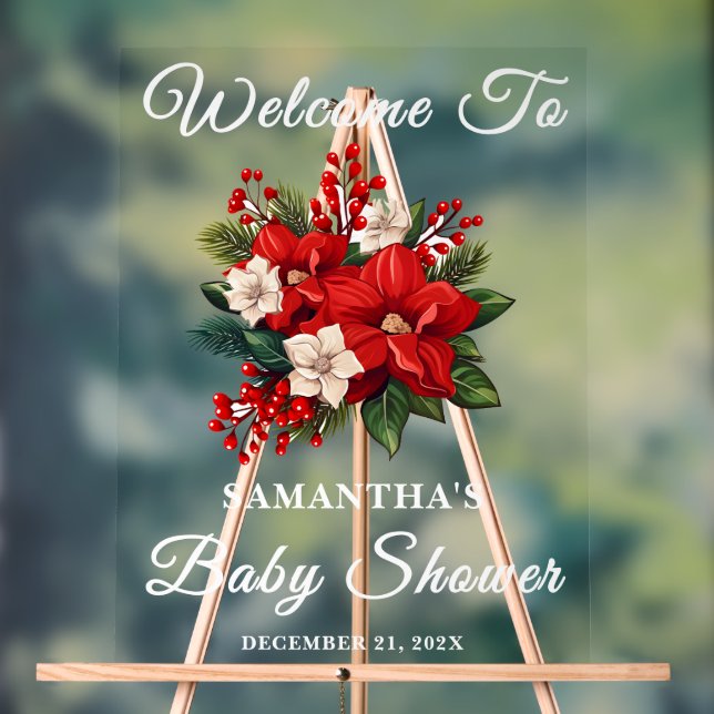 Señal Acrílica Bienvenida a Baby Shower de los Navidades de Red P (Neutral )