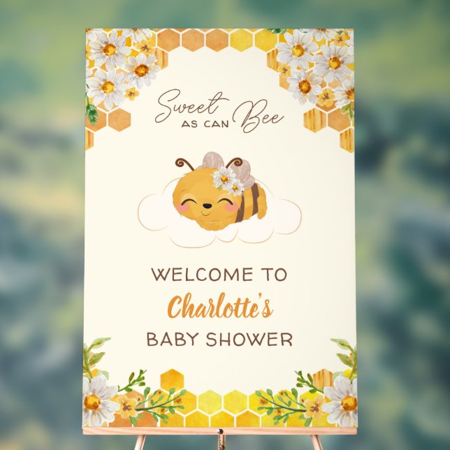 Señal Acrílica Bienvenida a Bee Baby Shower Floral Honeycomb (Neutral )