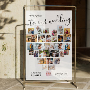 Señal Acrílica Bienvenida a Boda  Blanco Pic 29 Heart Collage de 