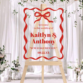 Señal Acrílica Bienvenida a Boda Coquette Bow Retro