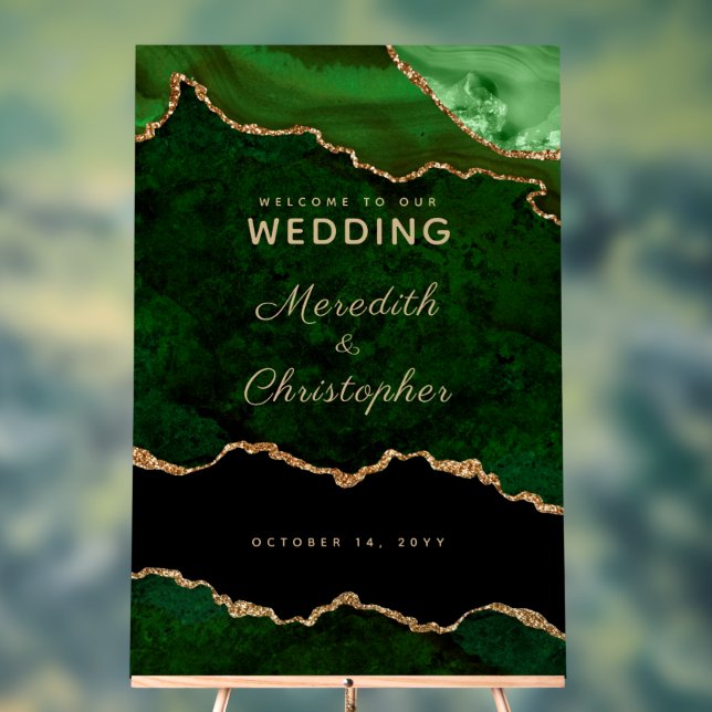 Señal Acrílica Bienvenida a Boda de Agitación de Mármol Verde de  (Neutral )