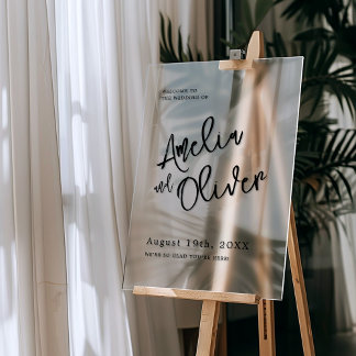 Señal Acrílica Bienvenida a Boda de caligrafía minimalista