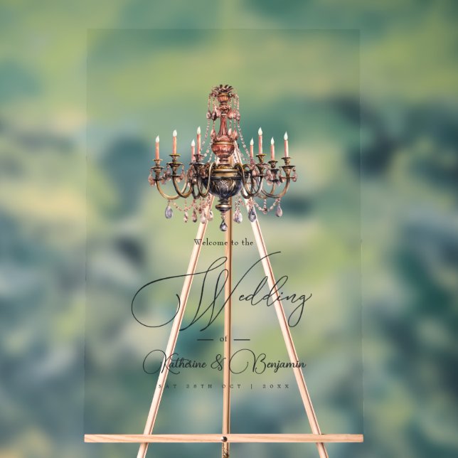 Señal Acrílica Bienvenida a Boda de candelabro estético Old Money (Neutral )