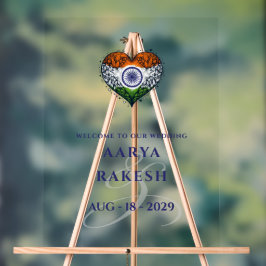 Señal Acrílica Bienvenida a Boda de Corazón Pareja de India