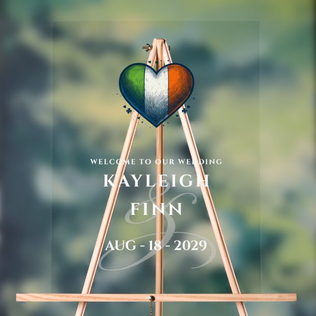 Señal Acrílica Bienvenida a Boda de Corazón Pareja de Irlanda (Neutral )